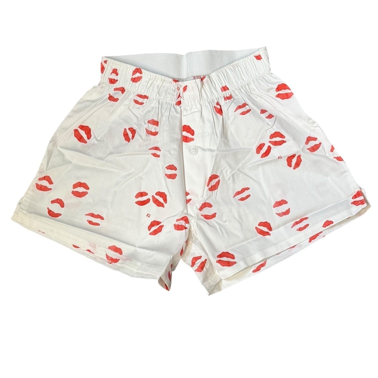 Lake Kate Schelter Pajama Shorts Womens Size Xxs White Red Lips Cotton Sleepwear — image 2 of 8